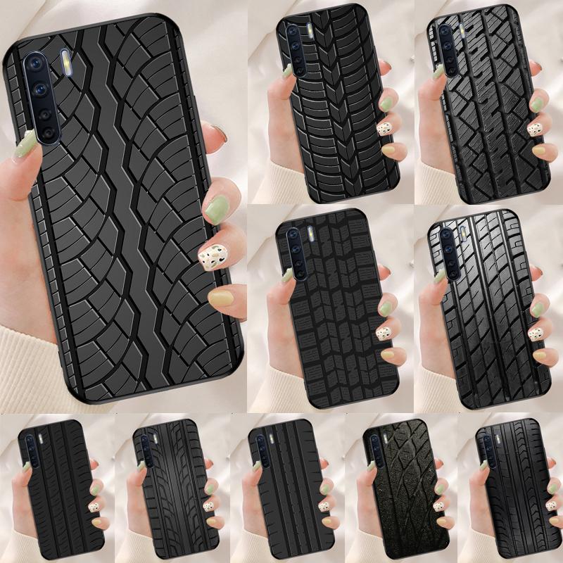 Black Tyre Tread Texture Case For Oppo A78 A98 A79 A18 A38 A58 A40 A60 A80 A16 A76 A96 A15 A74 A94 A54 A17 A77 Cover