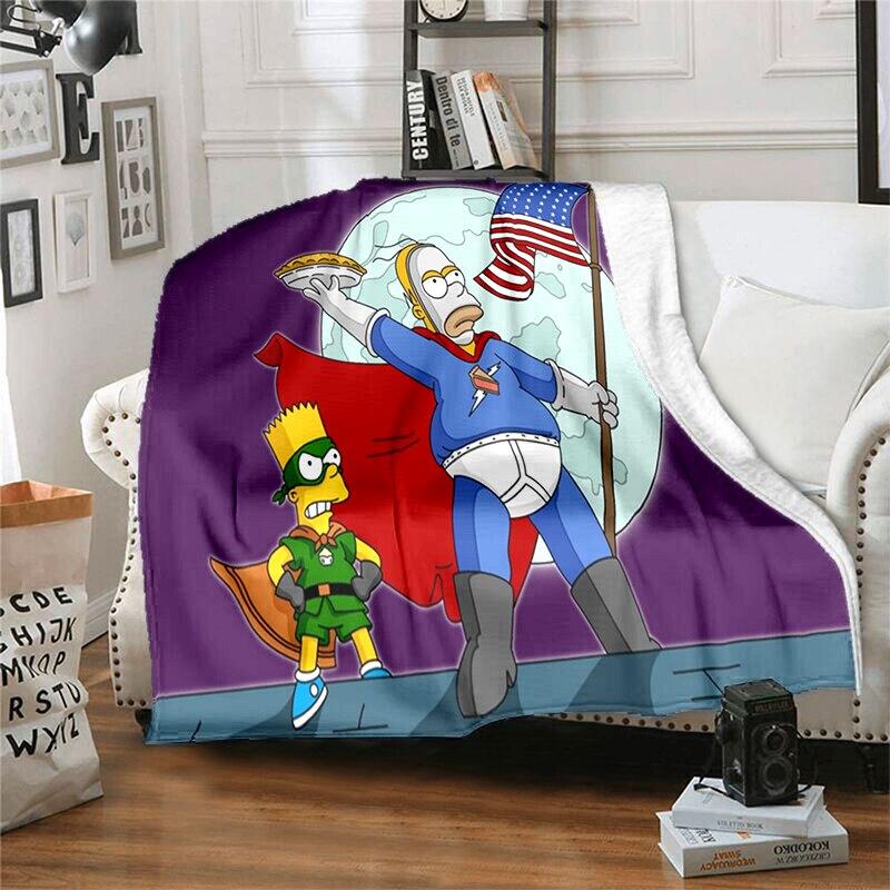 S-Simpson Měkký plyšový rozkládací pohovka Hodící Cartoon Moderní flanelové přikrývka Potah Tištěná přikrývka Dárek Piknikové deky