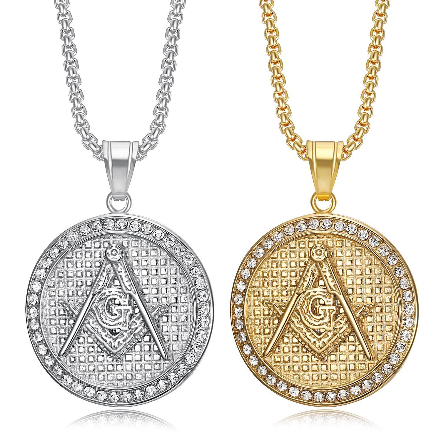 

Jewelry Gold Plated with Zircon Masonic Pendant Necklace 3mm+60cm