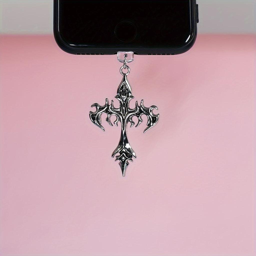 Plamenný kříž a Srdcový kříž Přívěsek prachové zátky na telefon, Závěsná ozdoba, Mobilní příslušenství, Ochrana proti prachu a dekorace