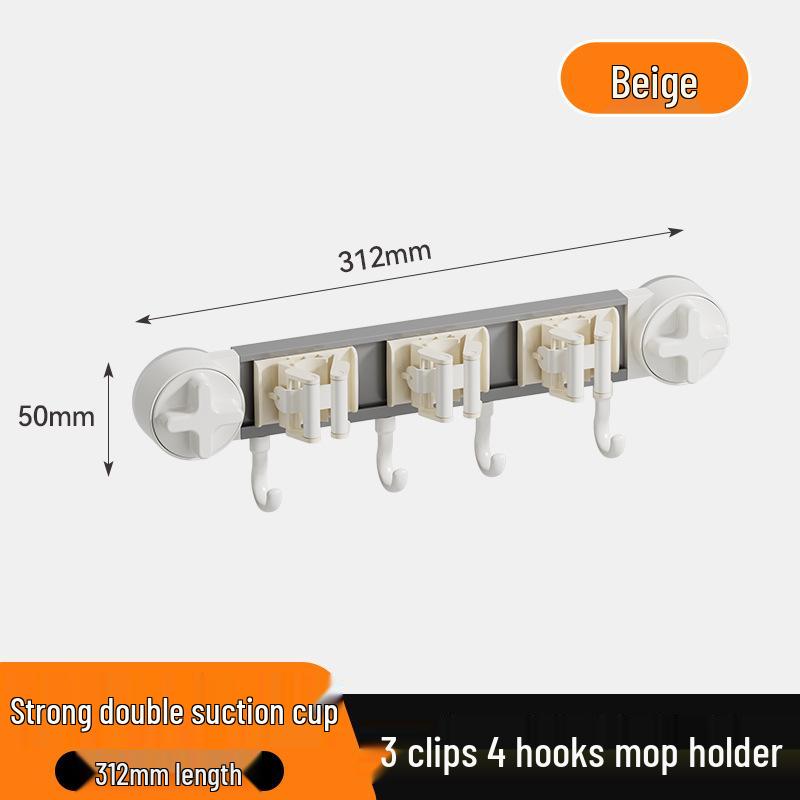 Wall-Mounted Suction Cup Mop & Broom Holder - No Drilling, Light Luxury Storage
