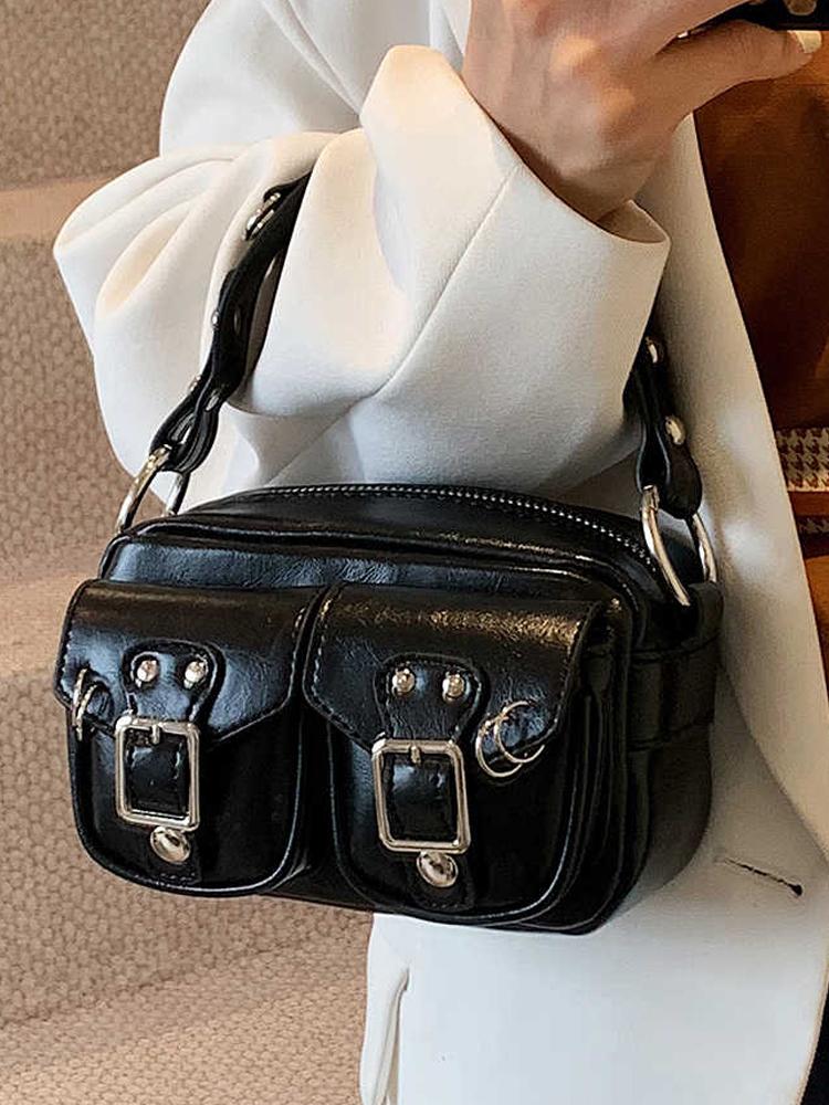 Chic Design Sense Motorcycle Crossbody Bags Cool Girl Small Square Handbags Women Fashi Commuter Single Shoulder Crossbody Bag