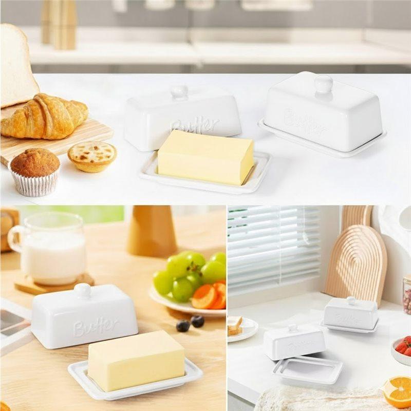 A25F- Butter Dish With Lid For 500G& 250G Blocks, Durable Porcelain Storage Box, Dishwasher-Safe Butter Dish Keeper