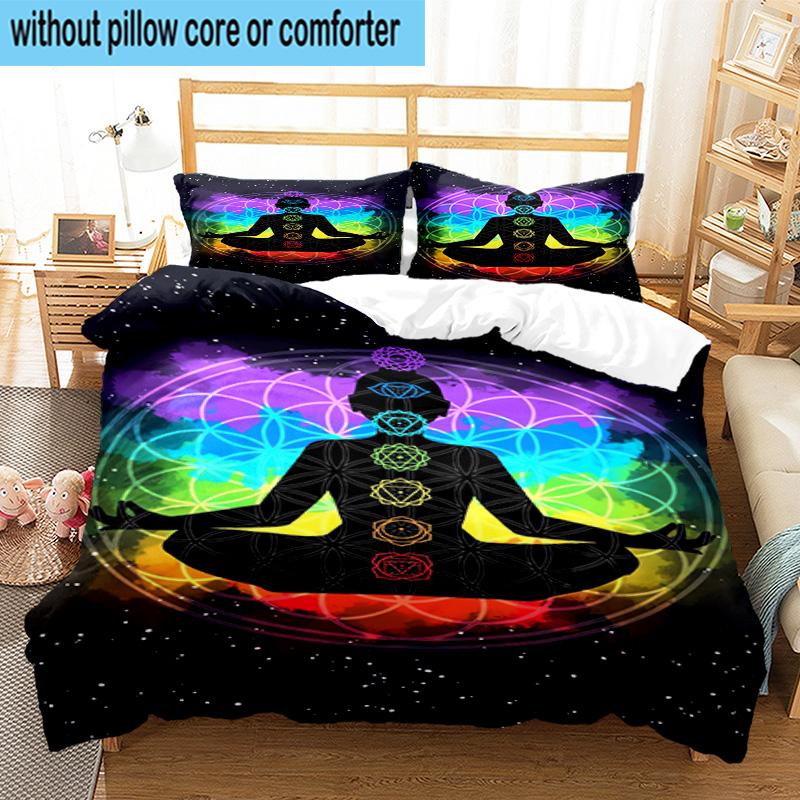 Chakra Balance Meditation 3pcs Bedding,Including 1pc Duvet Cover And 2pcs Pillowcases Perfect for Christmas,Ideal for Bedroom, Dormitory