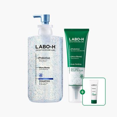 Ensemble Refroidissement Cuir Chevelu & Rafraîchissement Sébum – Shampooing Rafraîchissant Anti-Sébum 750ml + Gommage Fortifiant Cuir Chevelu 208g + Shampooing de Voyage 112ml
