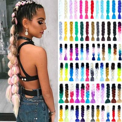 Colorful Hair Extension Synthetic Hair Extension 24 Inch 100g/pack Multicolor Braiding Hair