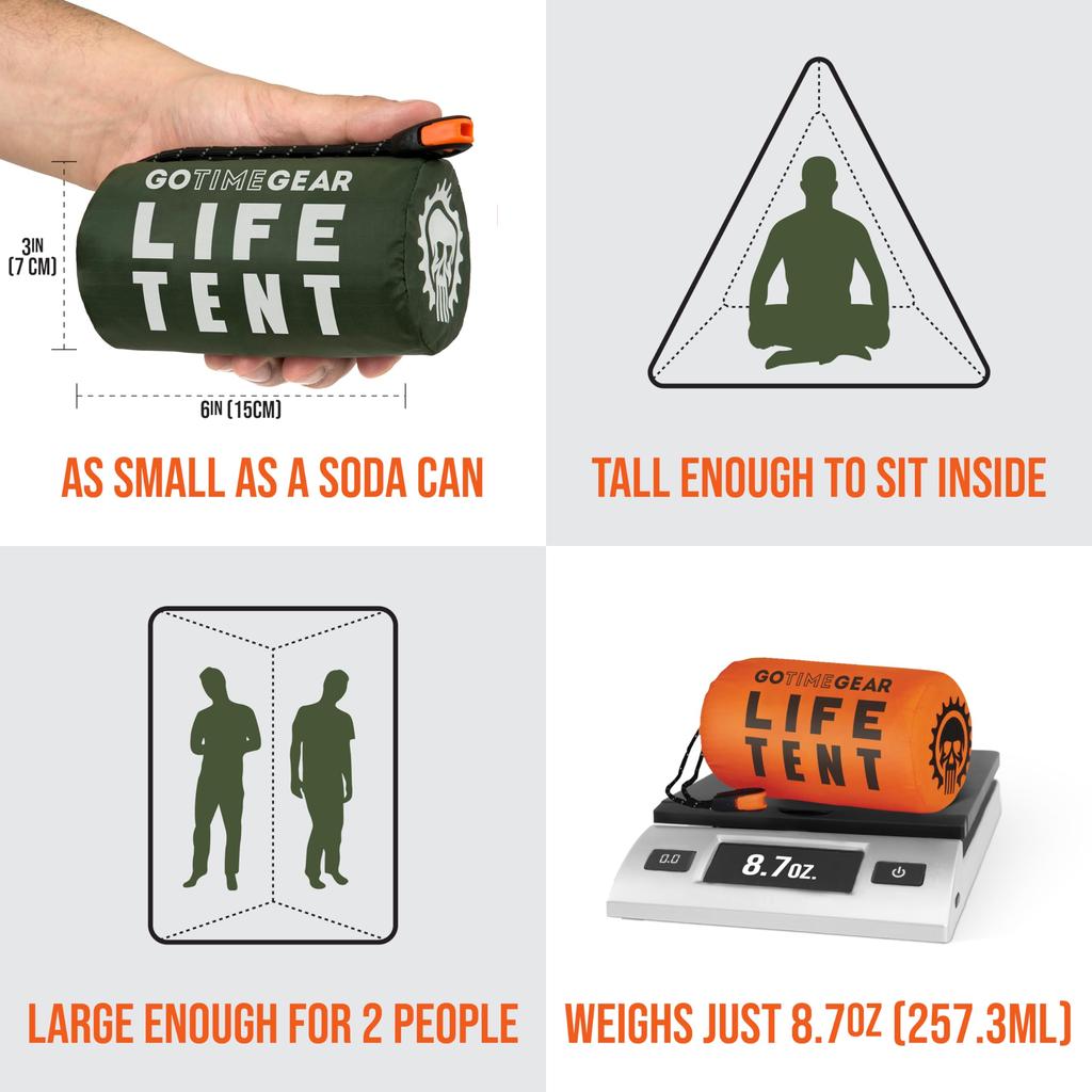 Go Time Gear LIfe Tent Emergency Survival Shelter for 2 People Camping Hiking Lightweight Compact Always Carry Recommended &