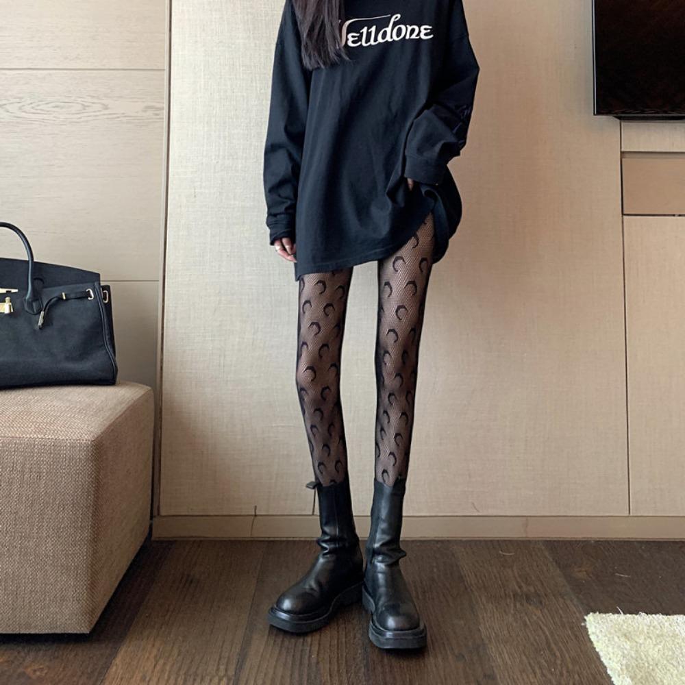 Internet Celebrities Letter Pantyhose Leggings, Moon Stockings Fishnet Stockings Leggings
