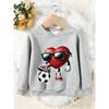 Unisex Kids Crewneck Sweatshirt, Cool Heart Sunglasses Soccer Cartoon Print Pullover, Boys Girls Sports Sweatshirt For Kids Over 4 Years Old