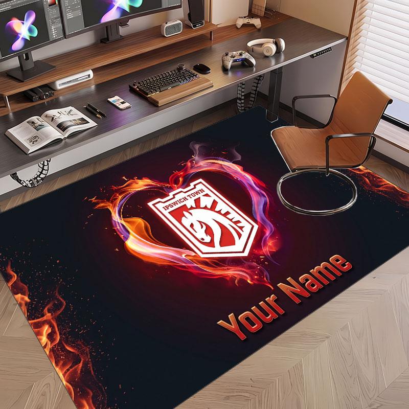 Custom Rug Ipswich Town Pattern Print Name Text Soft Non‑Slip Floor Carpet for Home Indoor Decoration