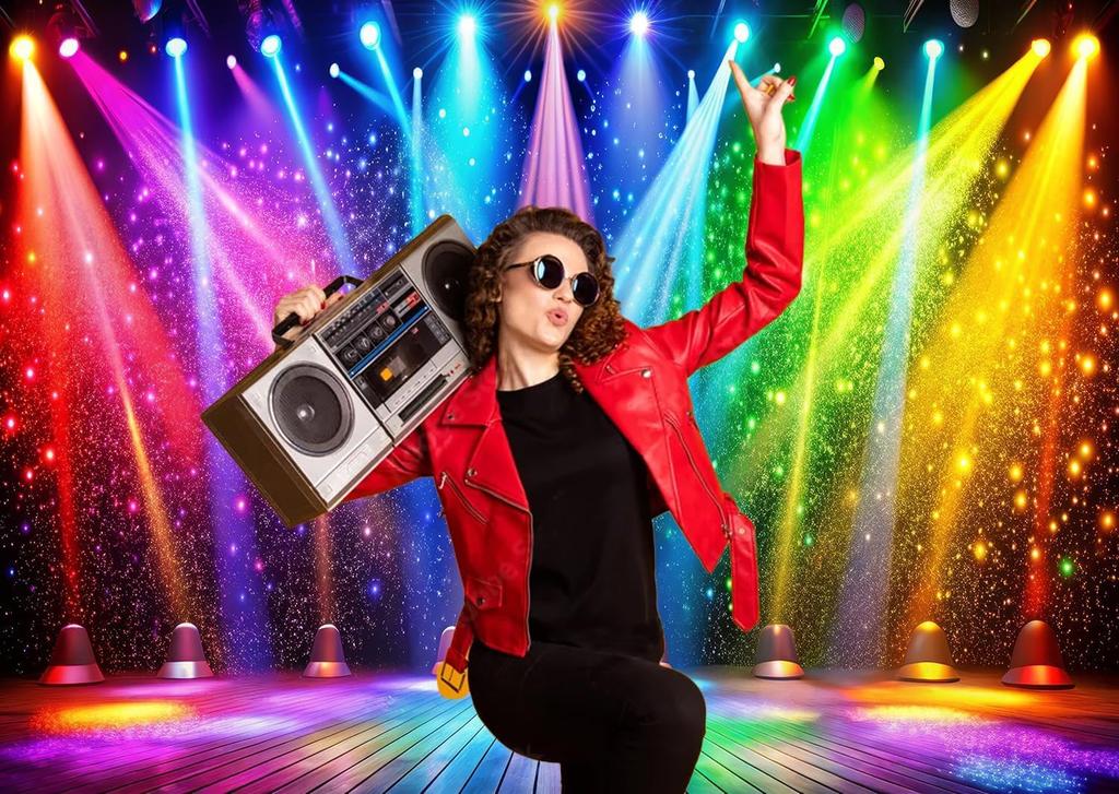 7x5ft Fabric Disco Rainbow Stage 70s 80s 90s Backdrop Vintage Lights Photography Background Rock Music Club Neon Glow Party Decorations