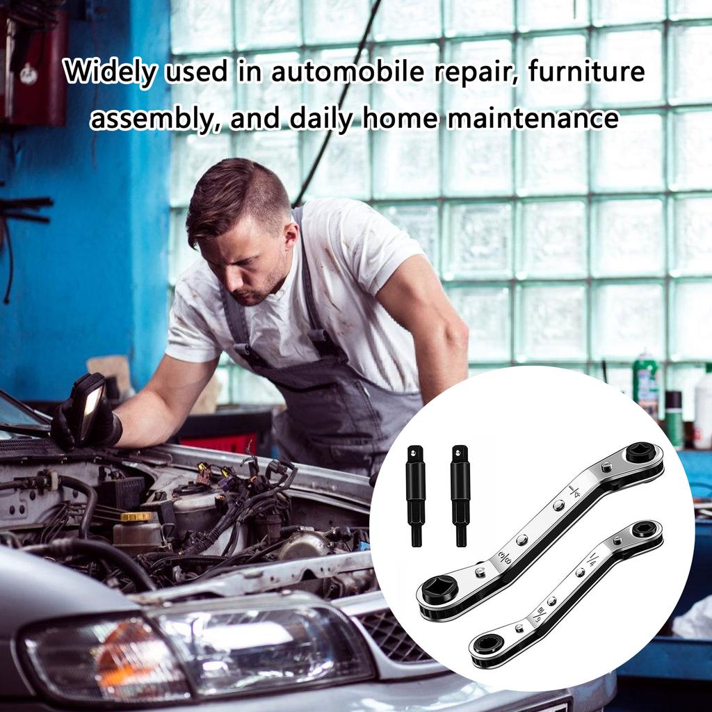 Service Wrench Refrigeration Wrench With 2Pcs Hex Bit Adapter For Air Conditioning Refrigeration Tool Equipment Repair