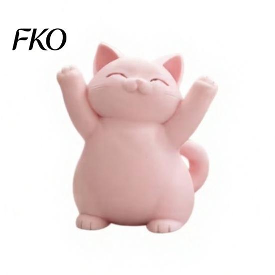 Luxury Cat Sculptures 3D Printed Pink Hugging Figurine, Adorable Sitting Kitten Statue with Raised Paws, Stable Statues Kawaii Desk Car Dashboard