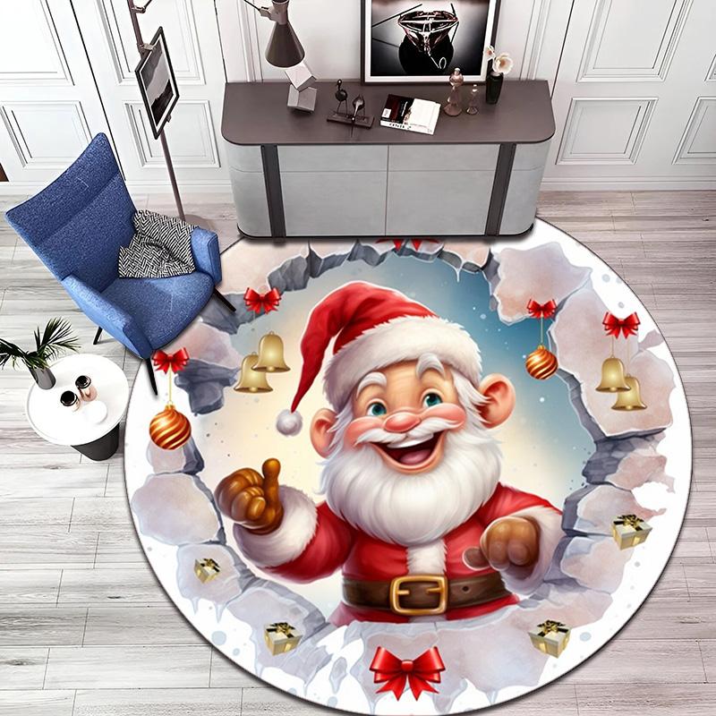 Cute Christmas Day Gift Bell Santa Claus Snowman Christmas Tree round rug Home Soft Decorative Anti slip Chair Mat Carpet Outdoor Floor Mat Carpet 91