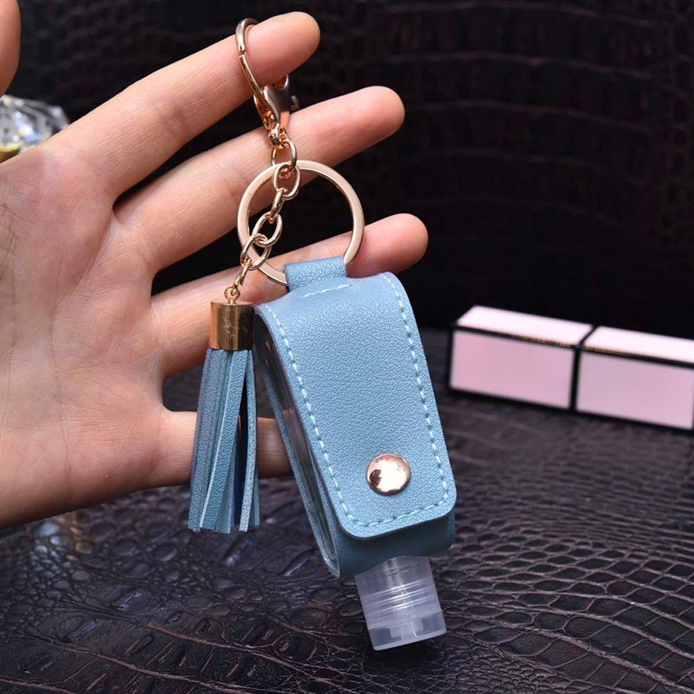 Travel With Tassels Keyring Empty Bottle Hand Sanitizer Holder PU leather Cover Keychain Holder