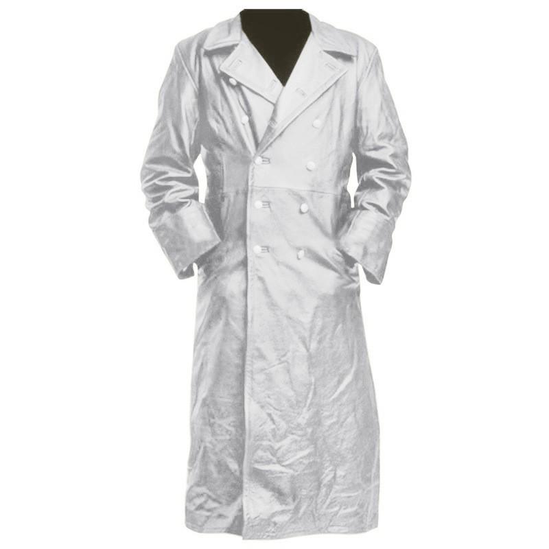 

Длинный двубортный кожаный тренч с лацканами с вырезом, доступен в черном, бордовом, коричневом, хаки, синем и серебристо-сером цветах 5XL серебряный