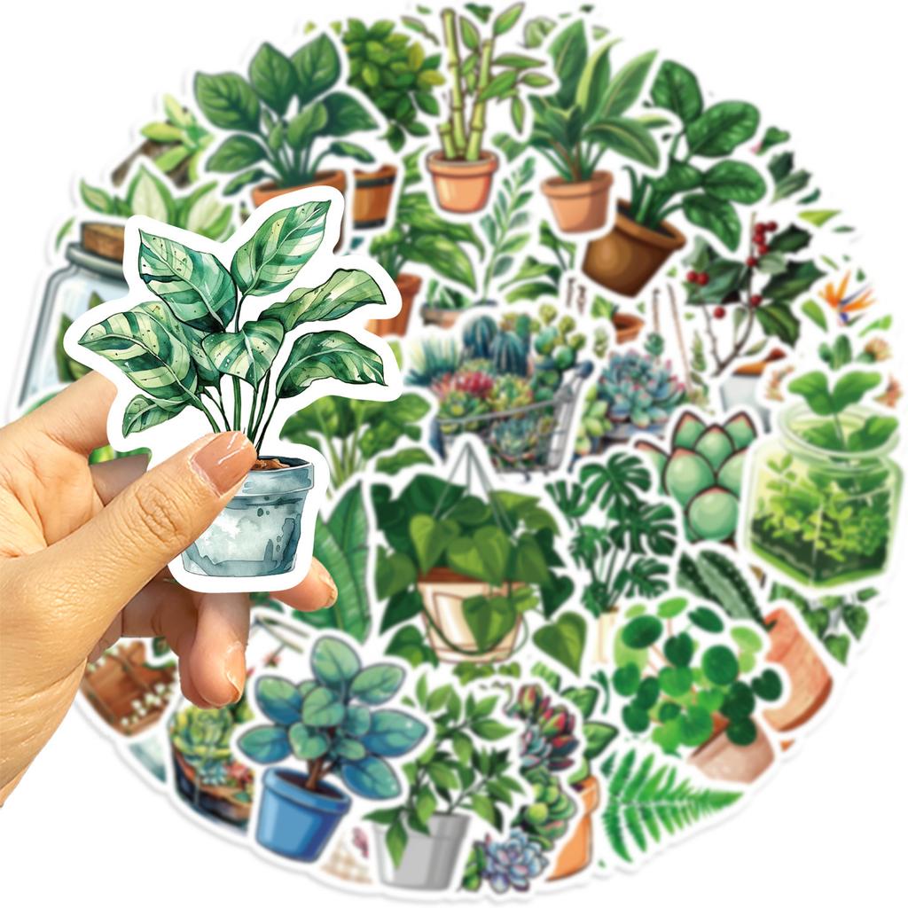 50PCS Cute Plants Green Aesthetic Stickers DIY Decoration For Fridge Notebook Bike Phone Suitcase Cartoon Sticker