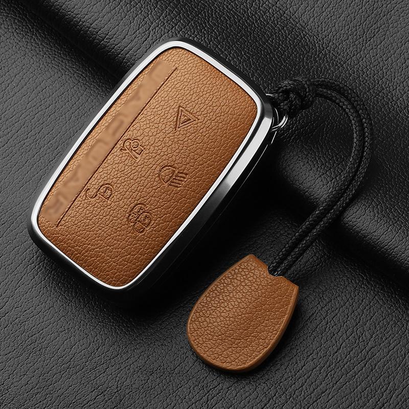Aluminiumlegierung Ziegenleder Auto Schlüsselhülle Abdeckung für Jaguar JLR XF XJ XE XJL XFL I-PACE E-PACE F-Pace Auto Schlüsselhülle Schutz Fob