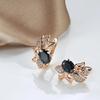 Rose Gold Color Women Crystal Flower Earrings Black Natural Zircon Accessories Vintage Bride Daily Fine Jewelry