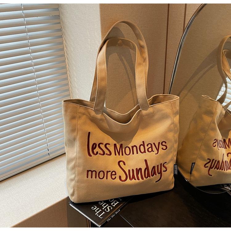 Leisure Oblique Span Commuter Portable Shopping Bag Simple Shoulder Bag English Letter Embroidered Cloth Bag Large Capacity Bag