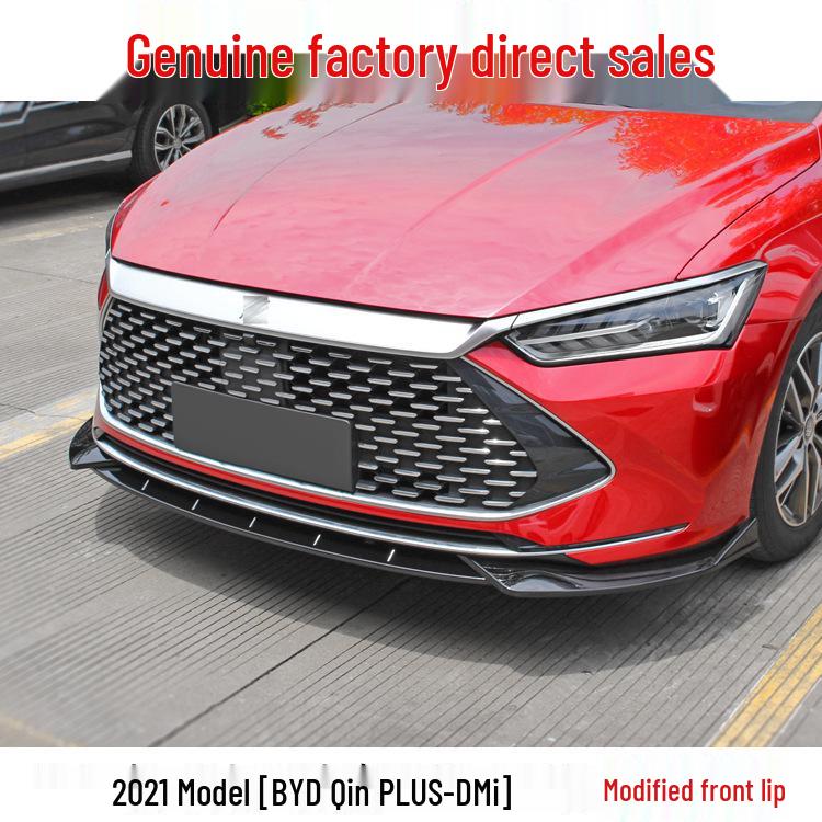 Комплект переднего бампера 2021 BYD Qin PLUS-DM i: Модифицированный передний сплиттер, боковые юбки, задний спойлер, угловые накладки Matte Black Front Lip