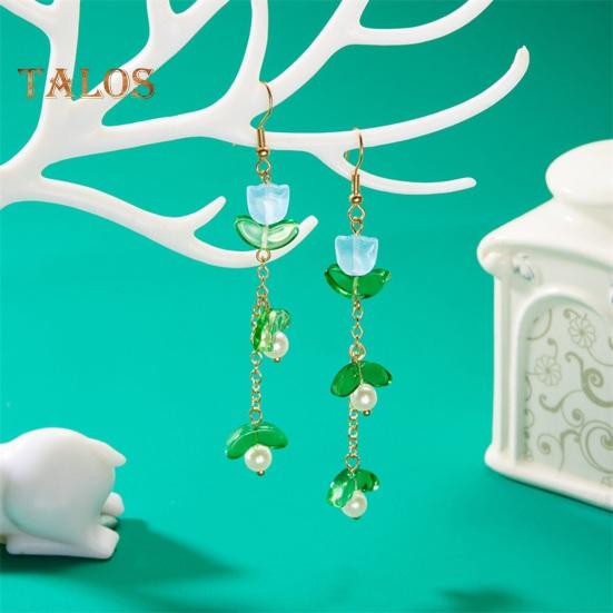 1 Pair Women Hook Earrings Faux Pearl Tulip Shape Long Tassel Alloy Electroplated Ear Jewelry Lady Prom Cocktail Party Dangle Earrings Hanging