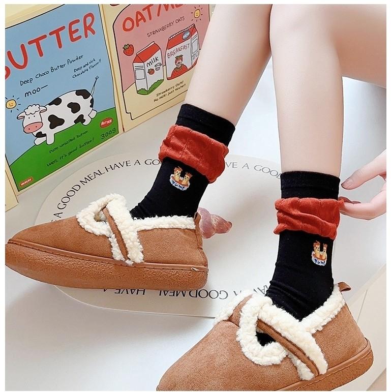 Fries Socks Rainbow Design Cute Female Cartoon Autumn/Winter Mid Tube Socks Stacking Socks Creative Funny Trendy Fashion Cotton Socks Don't Mess Up