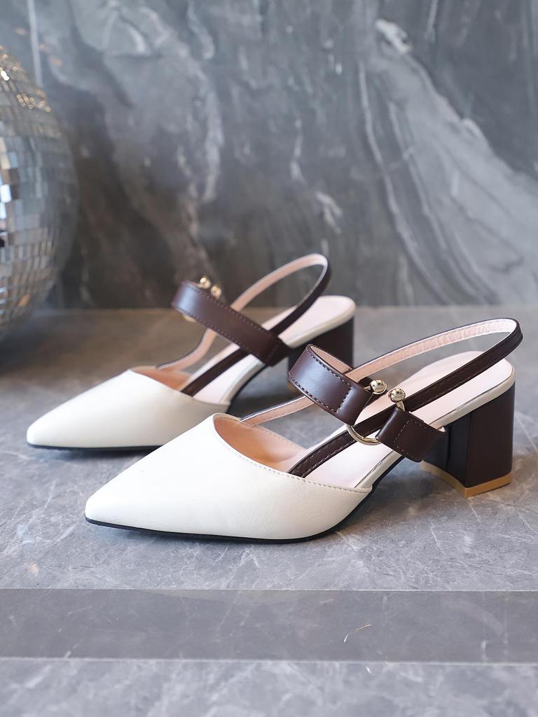 Women's Summer 2025 Pointed-Toe Backless Roman High Heel Sandals with One Strap & Chunky Heel