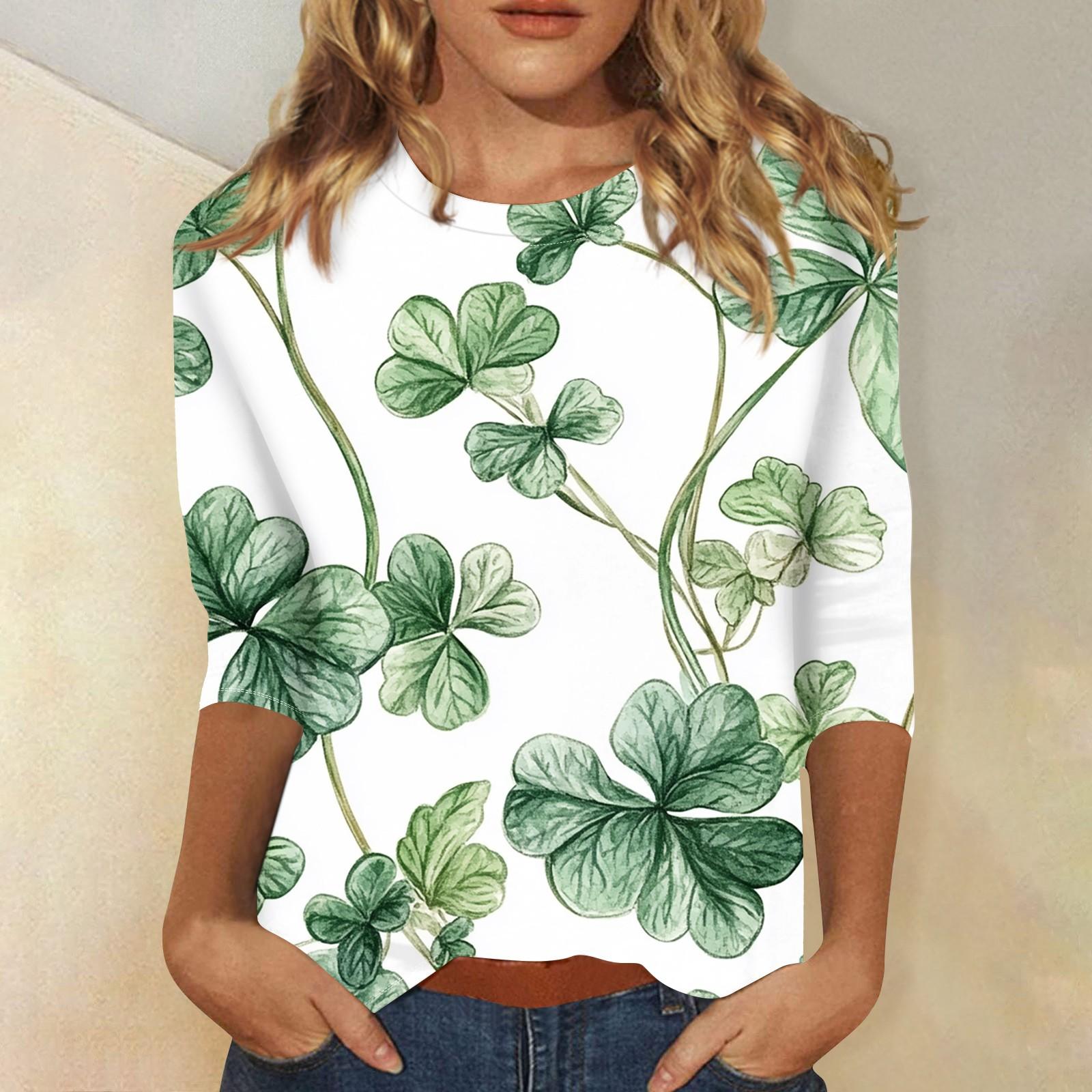 

Женский стильный повседневный круглый вырез St. Футболка с рукавом три четверти и принтом ко Дню Святого Патрика XXL