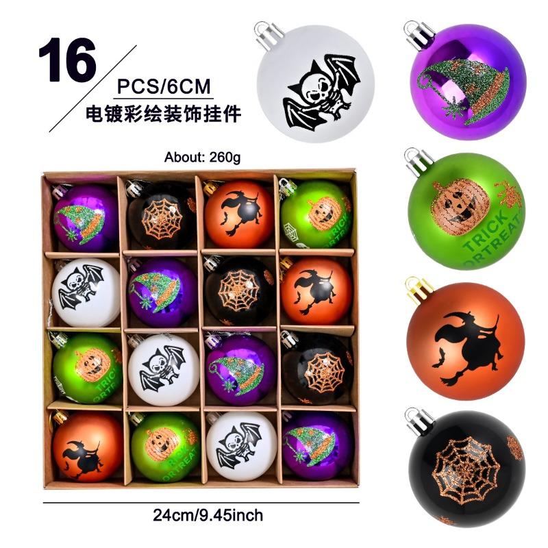 

Хэллоуин 6см раскрашенный гальванизированный шар-призрак темный череп тыква набор украшений подвеска для вечеринки для подвешивания на дерево