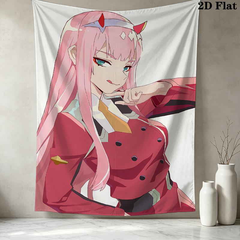 Franxx Zero Two Wall Tapestry Aesthetic Wall Hanging Printed Fabric Blanket Decorative Tapestries For Bedroom Living Room Home Decor