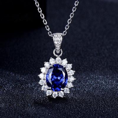 Elegant Simulated Sapphire and Zircon Pendant Necklace - Platinum Plated Clavicle Chain