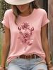 Fashion Women Rose Printed T-Shirt O-Neck Short Sleeve T-Shirt Simple Design Versatile Daily Wear Elegant Style Women Clothing