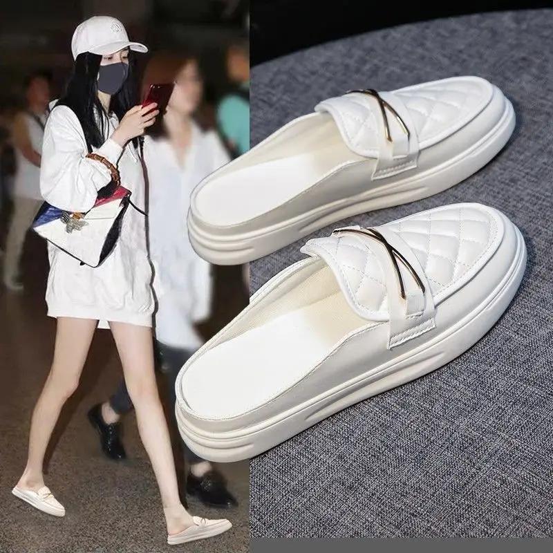 Fashion Shoes For Women Mules Outside White Woman Slippers Slides Sandals Leather Flat Waterproof Young On Sale Low Price B H Sandal F I