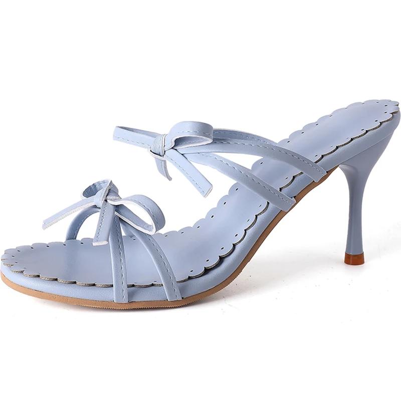 Fashion Summer Women Slippers Open Toe Butterfly-knot High Heel Slides Ladies Outdoor Stripper Party Sandalias