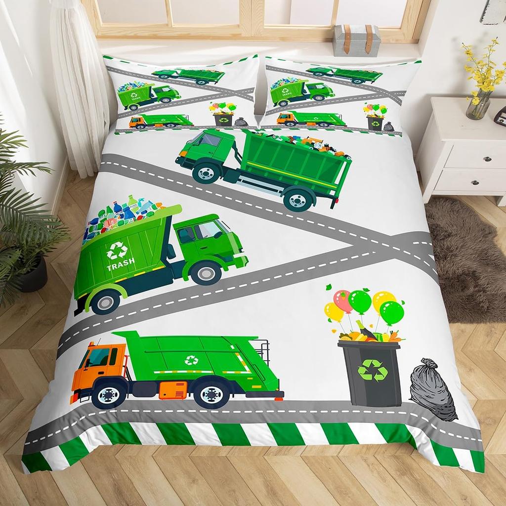 Cartoon Car Duvet Cover Transport Vehicle Motorcycle Toy Automobile Bedding Set Traffic Track Comforter Cover for Boys Teens