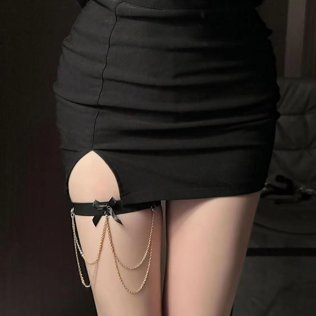 Tassel Bow Choker Leg Ring Y2K Sexy Babes Leg Chain Female Lace Anklet Body Chain Jewelry