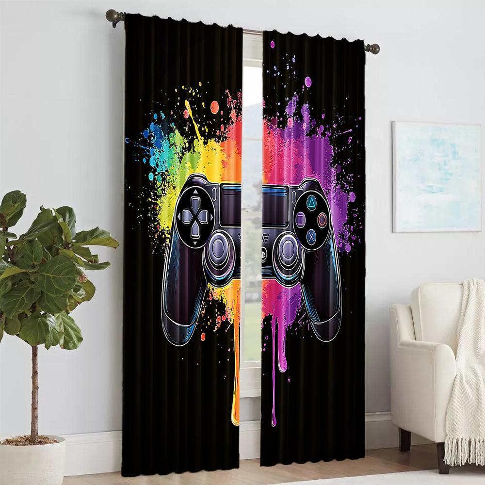2Pcs Gamepad Print Window Curtains Colorful Game Controller Window Drapes For Living Room Bedroom Home Decor_ai14