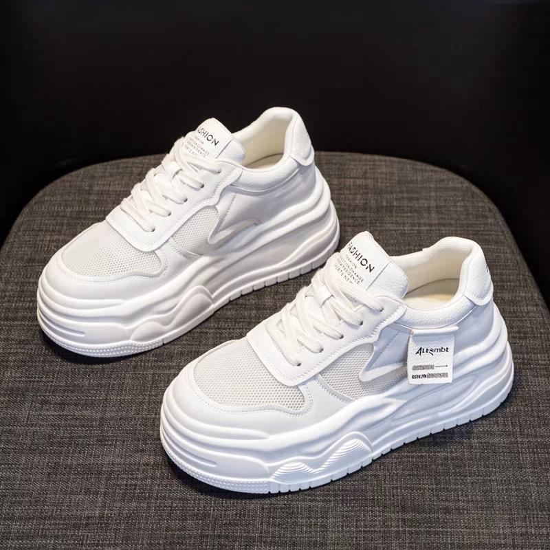 Inner Heightening Women's Shoes Leather Little White Shoes Spring and Summer New Versatile Muffin Thick Baseplate Shoes Casual Sports Shoes