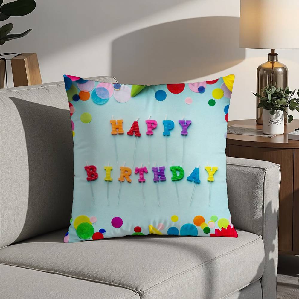 classic Happy birthday Pillow Case Sofa Decorative Home Double-sided Printing Short Plush Cushion Pillow Cover Holiday Gift