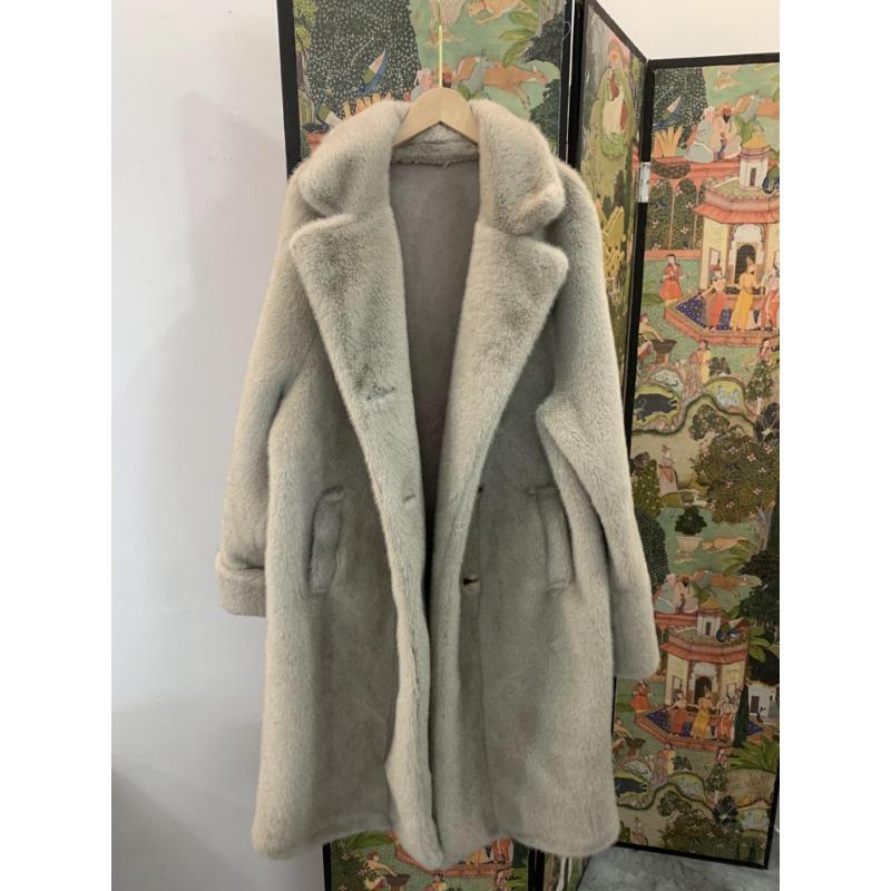 

Осень и зима Новинка Искусственный мех норки Экологичный мех Европейская норка Бархатное двубортное пальто Удлиненное пальто One size серый