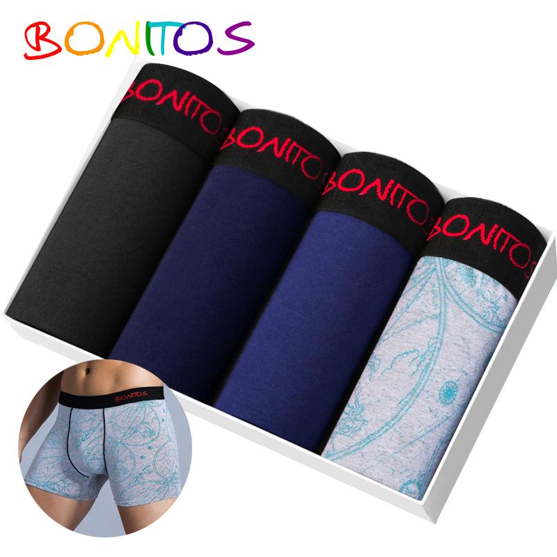 BONITOS 4Pcs Print Boxers For Men Cotton Men's Underpants Set Sexy Men Underwear