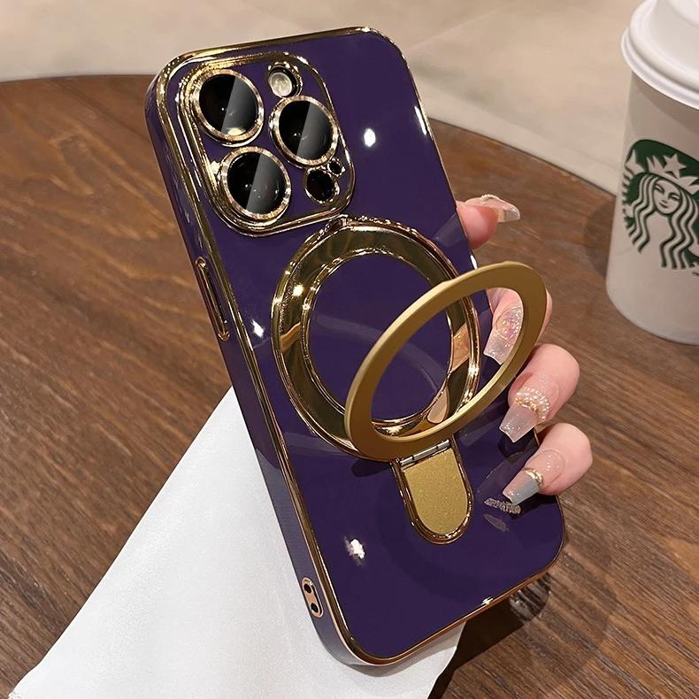 Magsafe Bracket Stand Holder Case for IPhone 15 14 13 12 Pro Max 15 Plus Slim Plating Magnetic for Iphone 15 Pro 14pro Max Cover