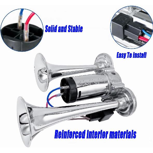 Upgraded 12V 600DB Air Horn Dual Trumpets Super Loud Dual Electric Air Horns Kit for Vehicles - With Compressor for Any 12V SUV Motorcycle Trucks