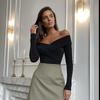 Women Off Shoulder Shirts Short Shirts Fashion Front Cross Long Sleeve Slim Fit Ladies Clothing Clubwear Female Streetwear