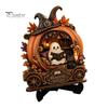 Healing Atmosphere Home Art Halloween Reading Ghost Figurine, Retro Wooden Statue, Vintage Desktop Creative Ornament with Stacked Book for Office