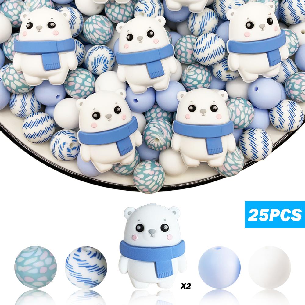 25/40PCS Winter Christmas series silicone bead set, perfect for DIY handmade crafts such as keychains, necklaces, bracelets, etc