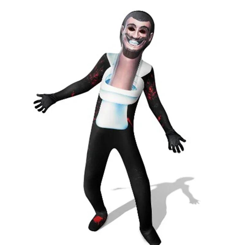 Skibidi Toiletkostuum Spel Cosplay Speaker Man TV Man Romper Jumpsuit Masker Cosplay Halloween-kostuums voor mannen Kinderen 140 black