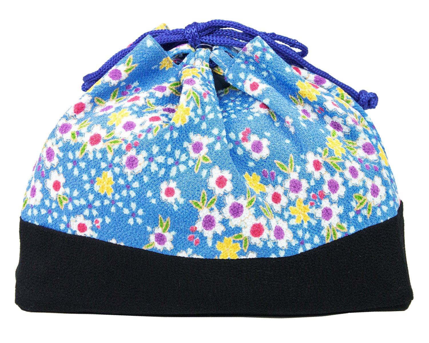 

Graduation yukata cute Japanese pattern drawstring bag flat bottom 28 [KYOETSU] round, square, (blue 5)