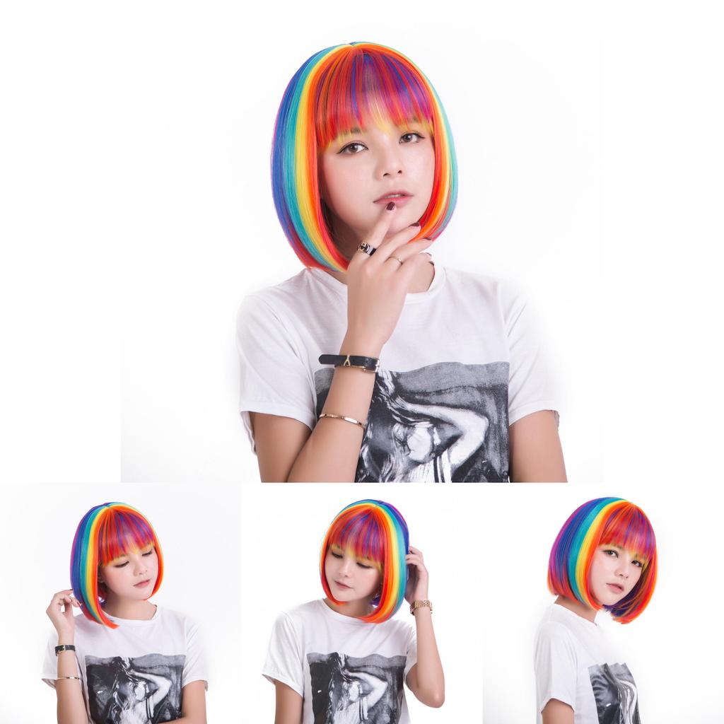Cosplay Short Rainbow Wig For Festival